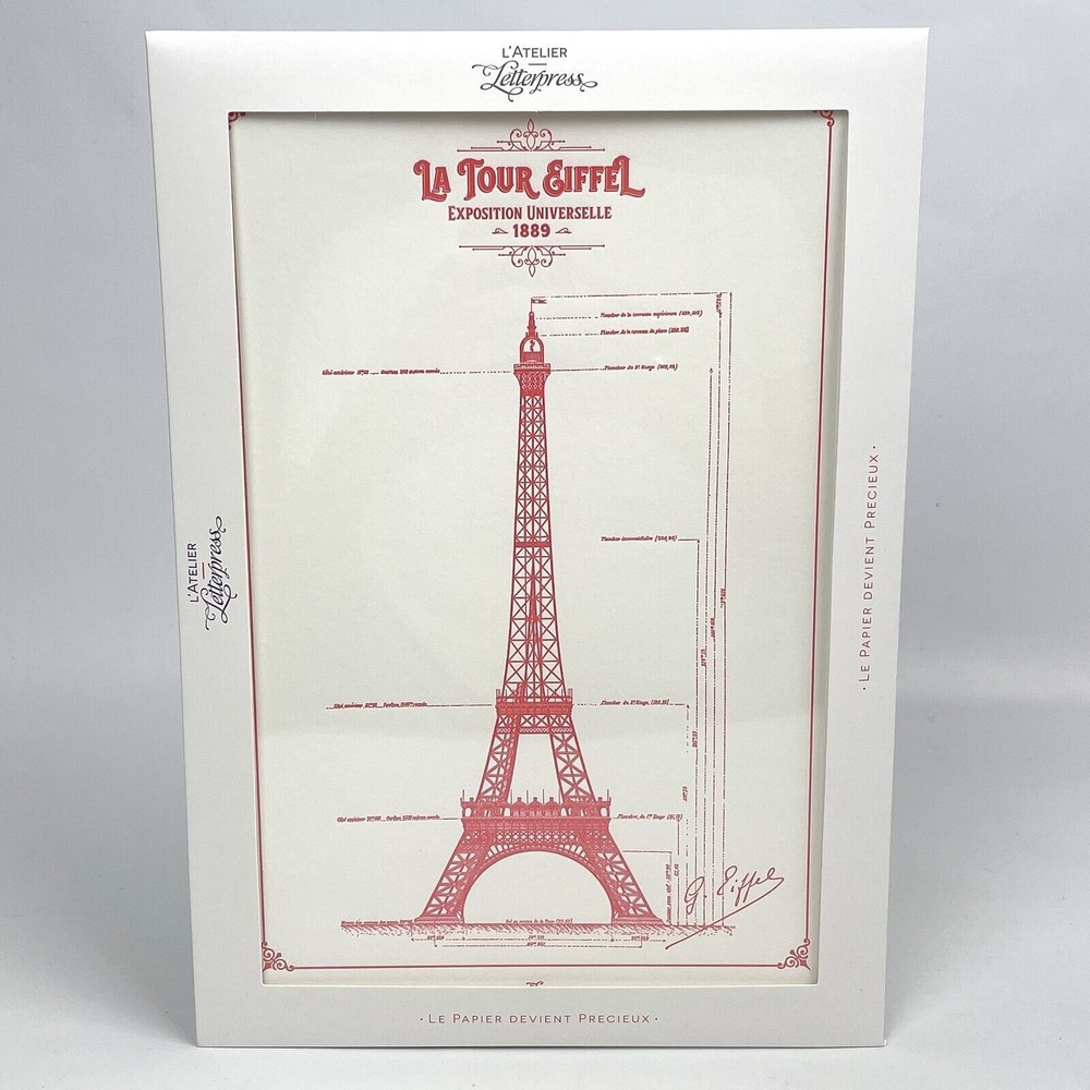 NEW L'Atelier French Letterpress Art Print Eiffel Tower World Exhibition 1889